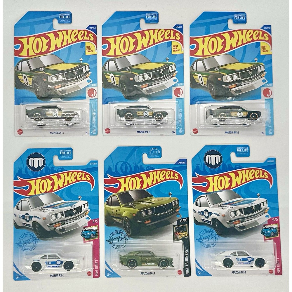 Hot Wheels Mazda RX-3 Lot of 6 HW J-Imports Drift Nightburnerz JDM Green White